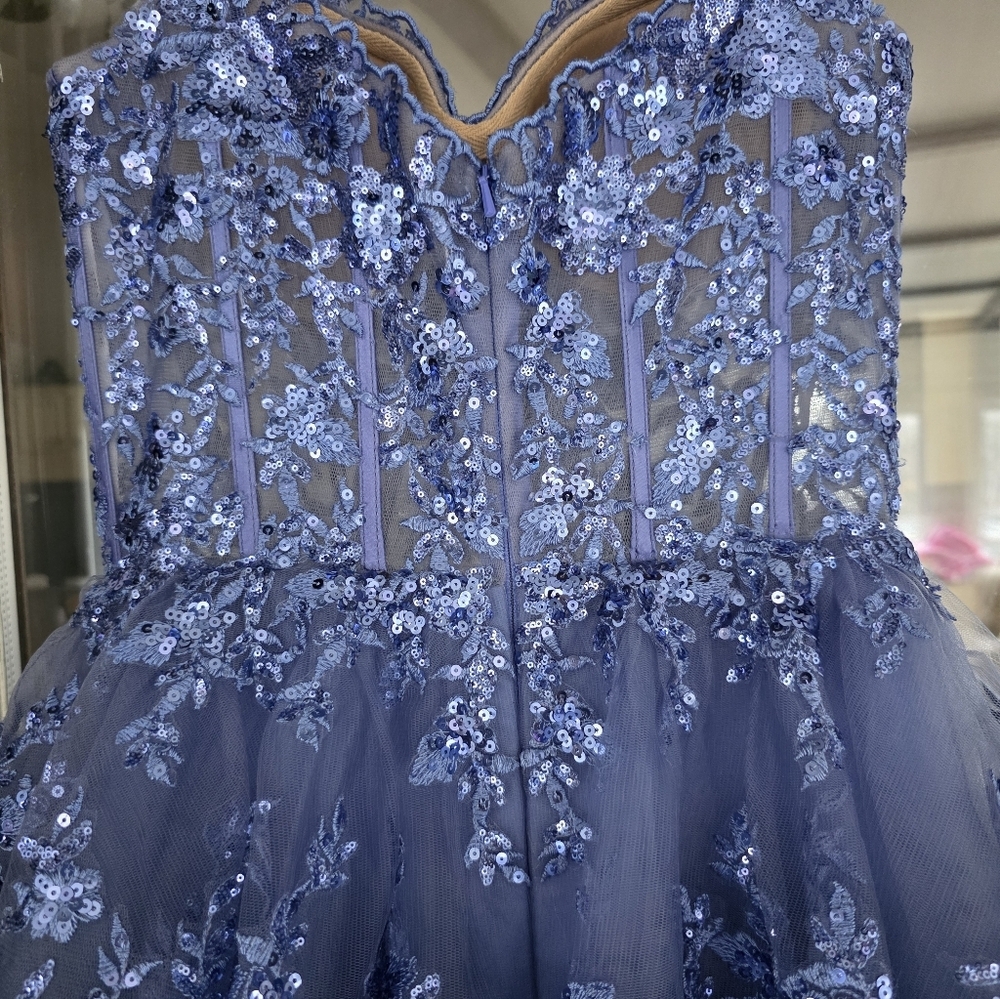 EUC Sherri Hill 55500 Prom Formal Gown Dress 4 Purple Sequin Lace Tiered Corset - Picture 8 of 11